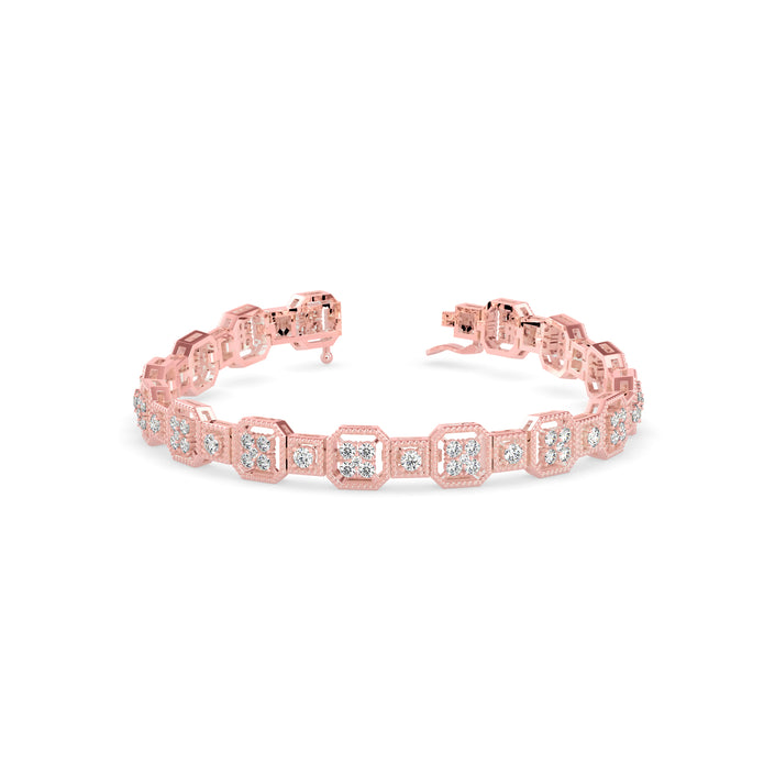 0.12Ct Octagon Cluster with Rope Edging Design Lab-Grown Diamond Gold Tennis Bracelet