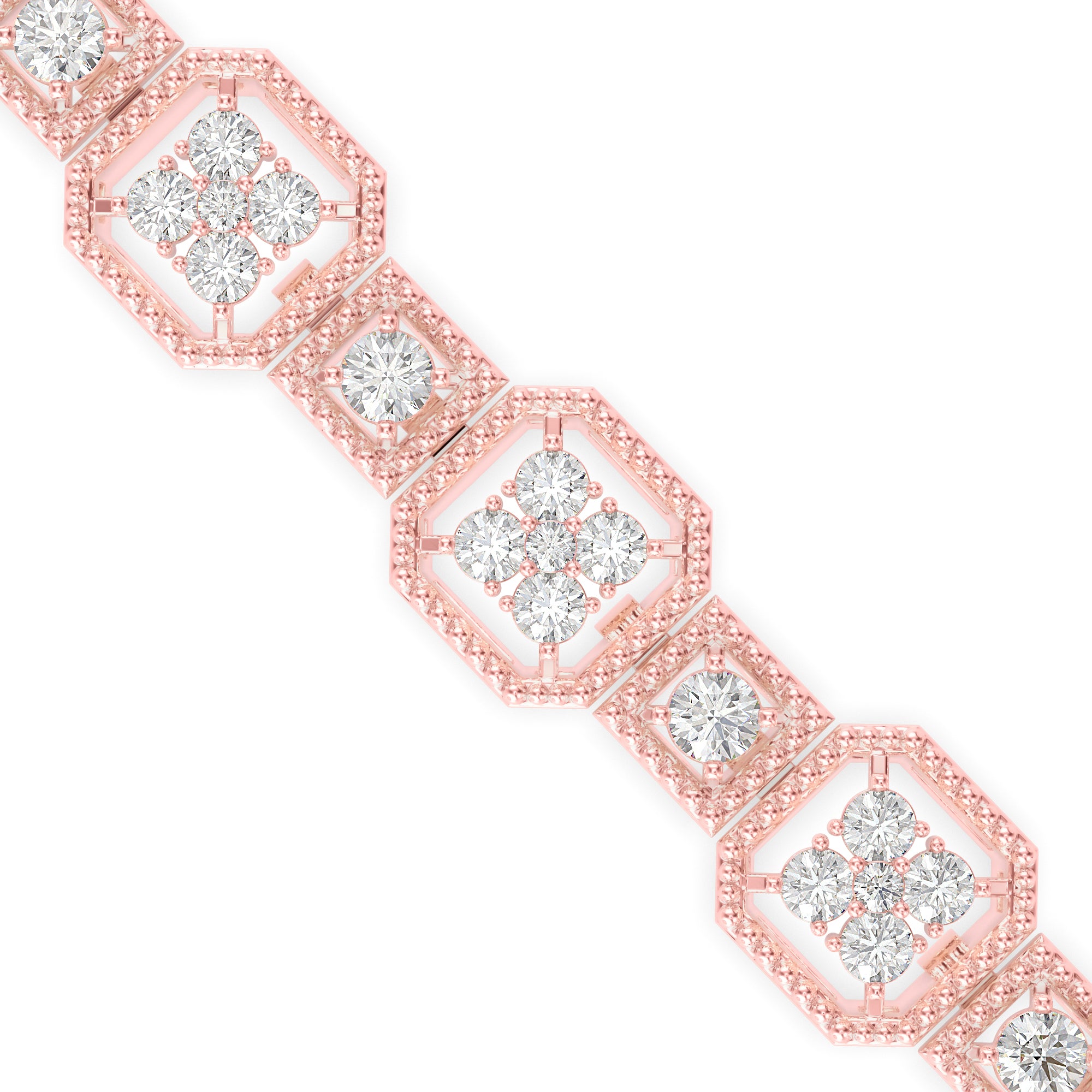 0.12Ct Octagon Cluster with Rope Edging Design Lab-Grown Diamond Gold Tennis Bracelet