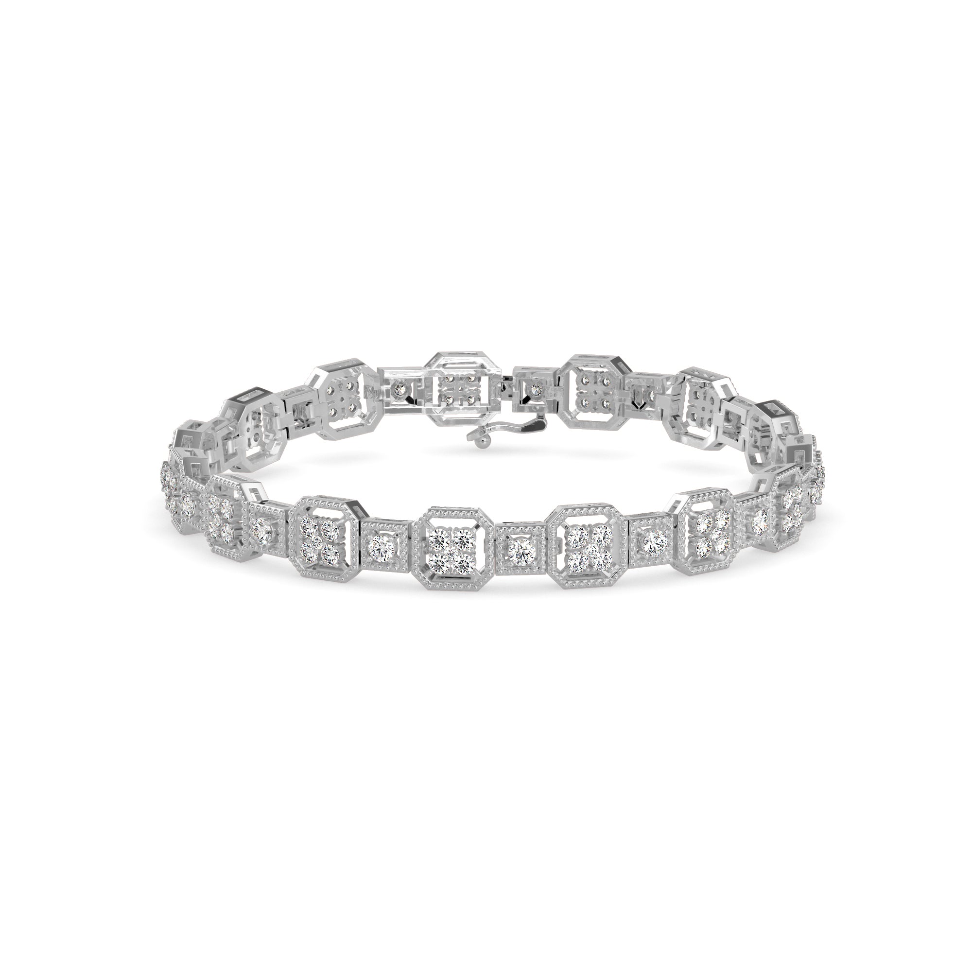 0.12Ct Octagon Cluster with Rope Edging Design Lab-Grown Diamond Gold Tennis Bracelet