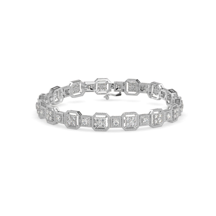 0.12Ct Octagon Cluster with Rope Edging Design Lab-Grown Diamond Gold Tennis Bracelet