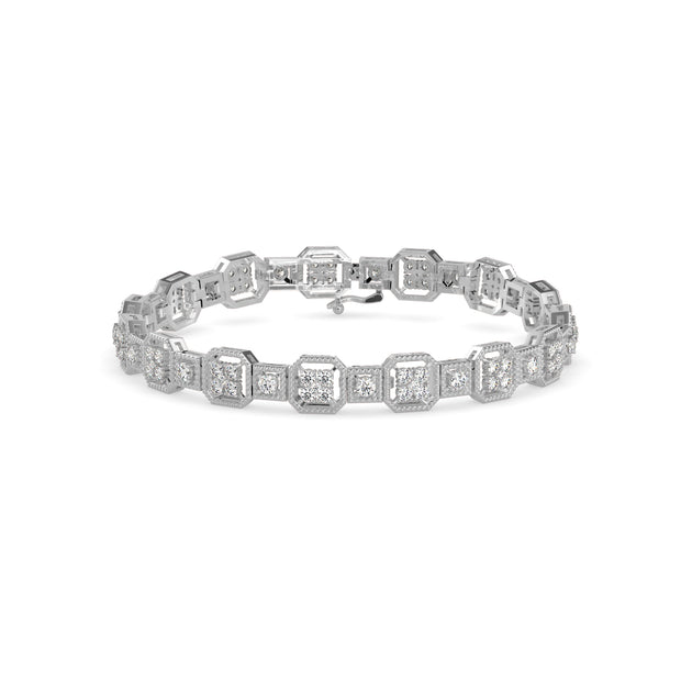0.12Ct Octagon Cluster with Rope Edging Design Lab-Grown Diamond Gold Tennis Bracelet