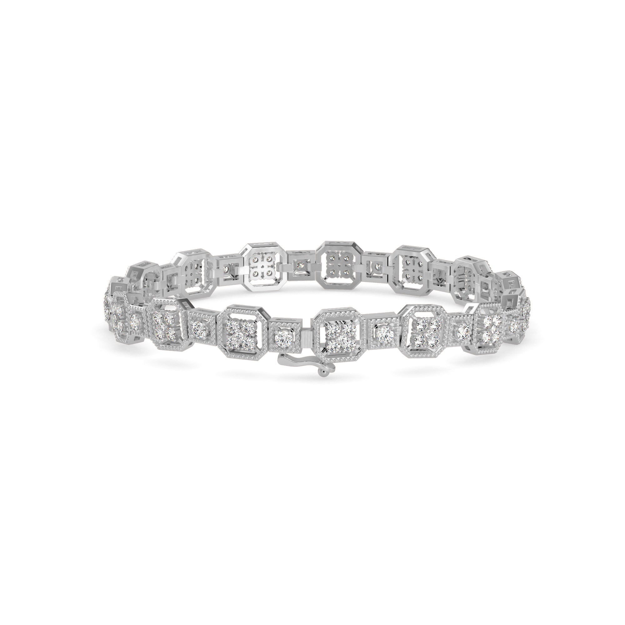 0.12Ct Octagon Cluster with Rope Edging Design Lab-Grown Diamond Gold Tennis Bracelet