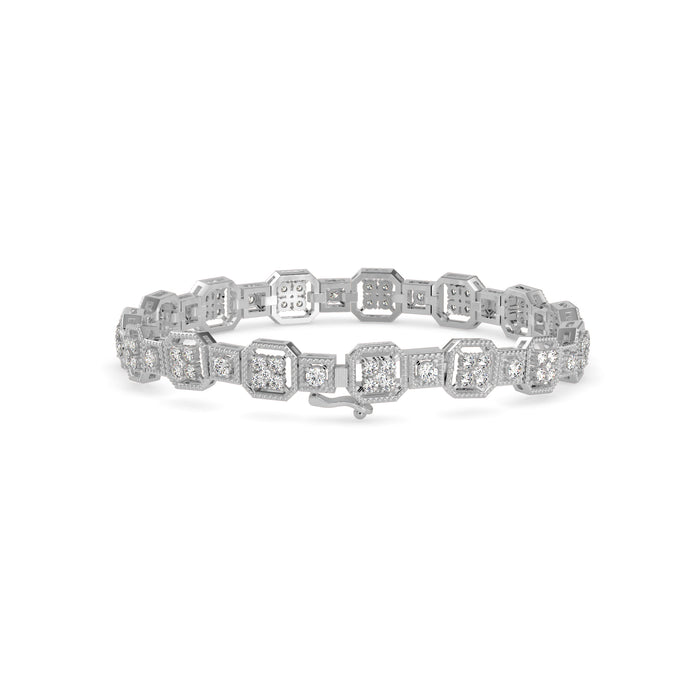 0.12Ct Octagon Cluster with Rope Edging Design Lab-Grown Diamond Gold Tennis Bracelet