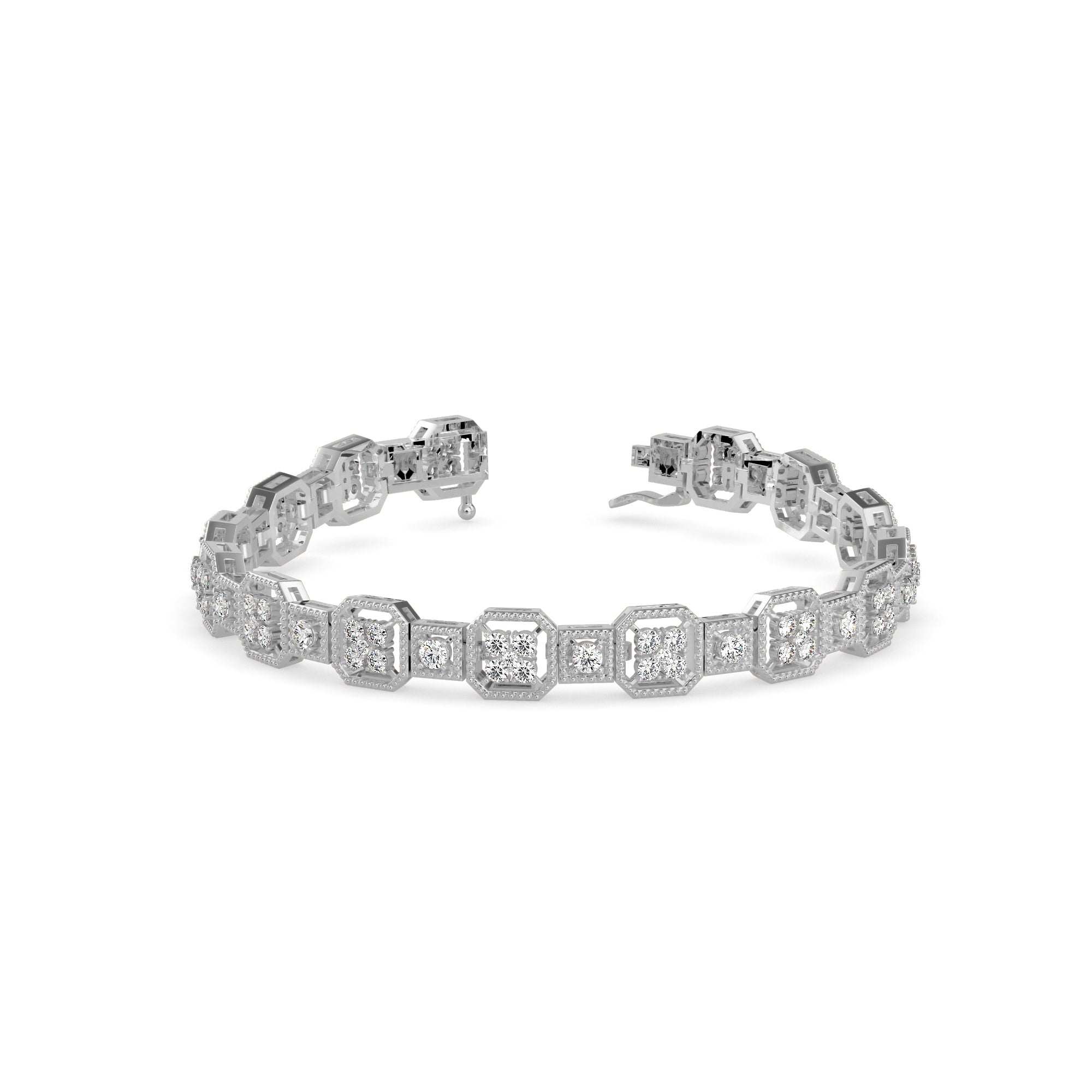 0.12Ct Octagon Cluster with Rope Edging Design Lab-Grown Diamond Gold Tennis Bracelet