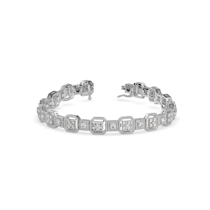 0.12Ct Octagon Cluster with Rope Edging Design Lab-Grown Diamond Gold Tennis Bracelet