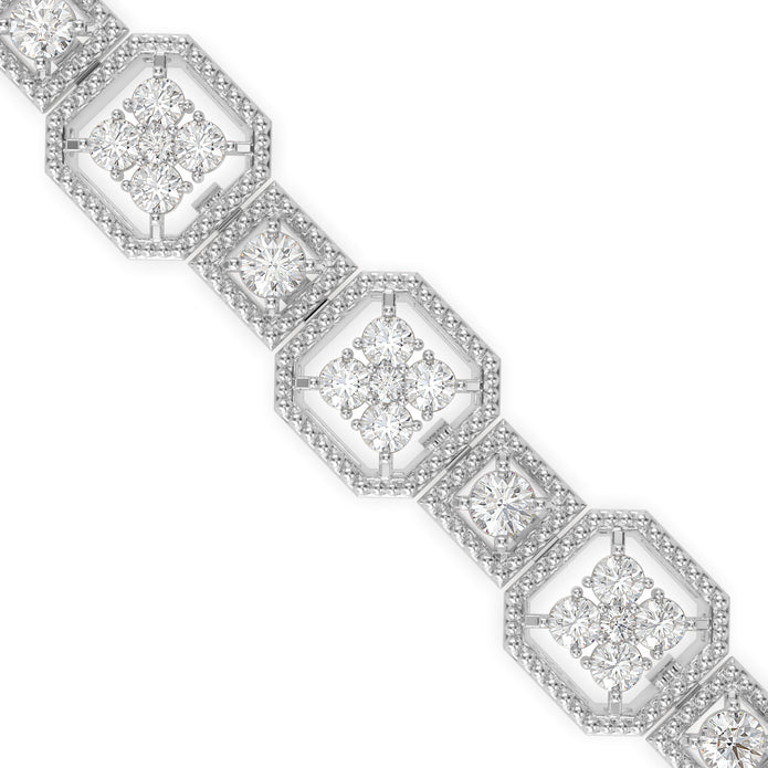 0.12Ct Octagon Cluster with Rope Edging Design Lab-Grown Diamond Gold Tennis Bracelet