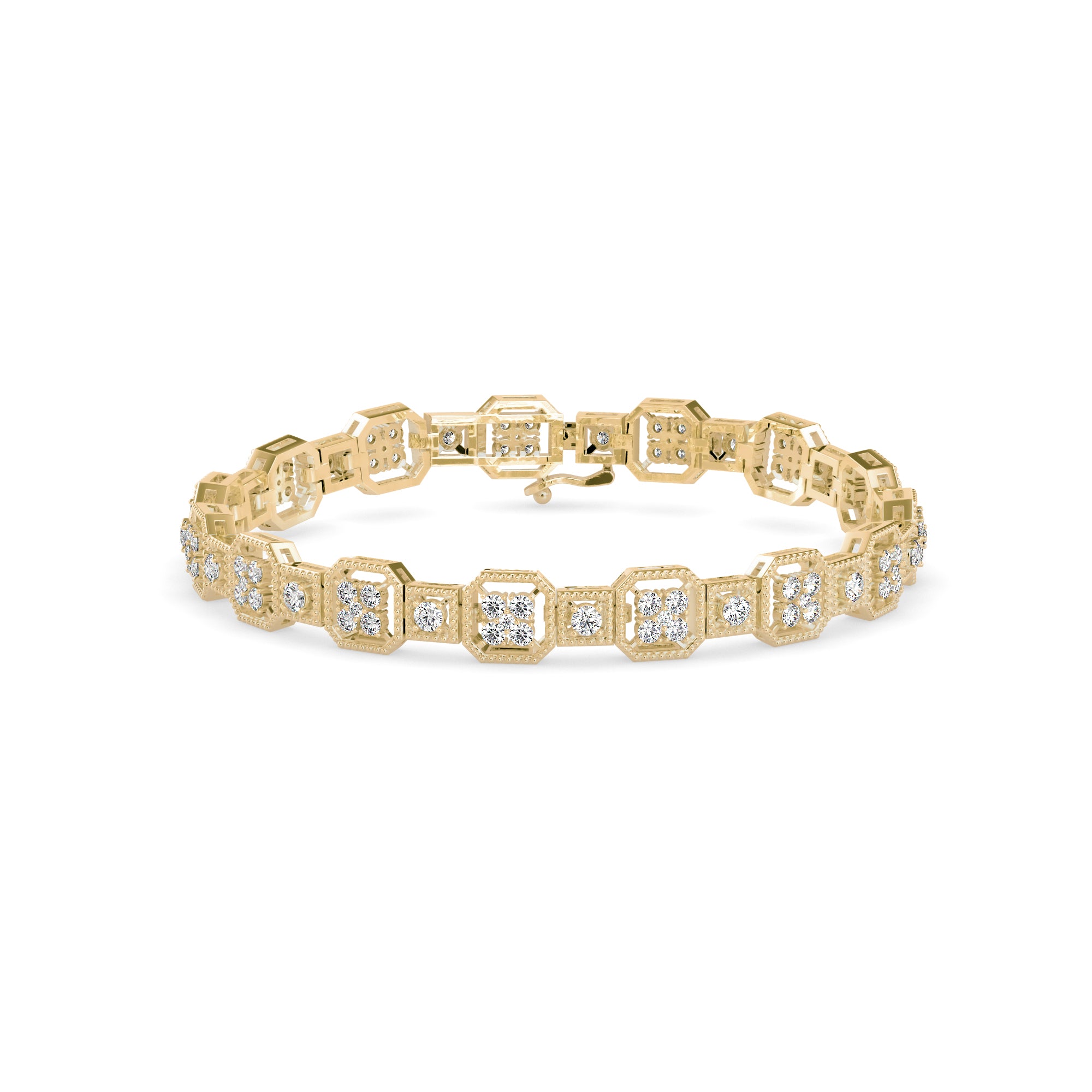 0.12Ct Octagon Cluster with Rope Edging Design Lab-Grown Diamond Gold Tennis Bracelet