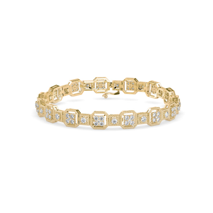 0.12Ct Octagon Cluster with Rope Edging Design Lab-Grown Diamond Gold Tennis Bracelet