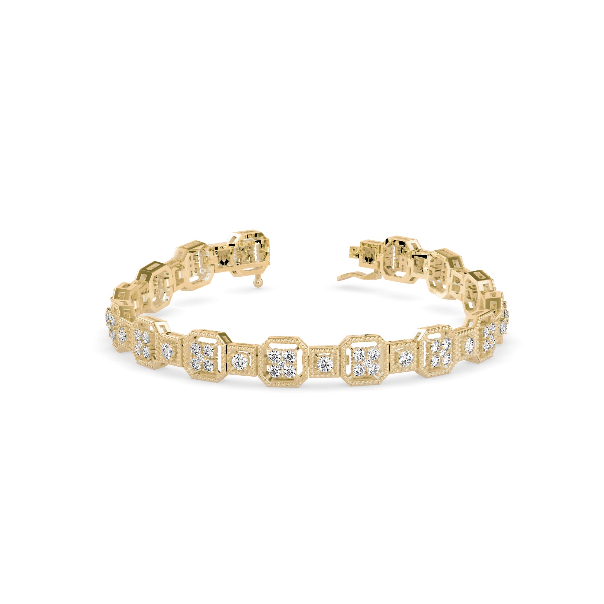0.12Ct Octagon Cluster with Rope Edging Design Lab-Grown Diamond Gold Tennis Bracelet