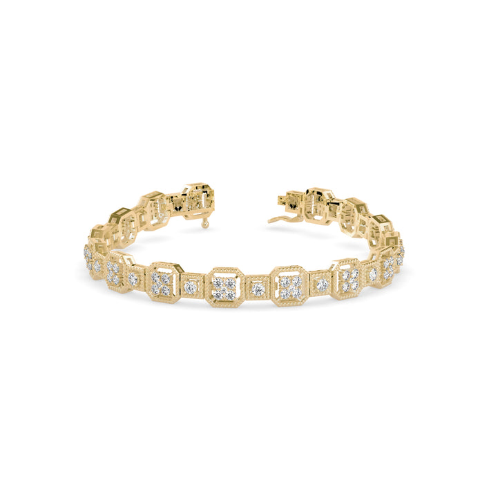 0.12Ct Octagon Cluster with Rope Edging Design Lab-Grown Diamond Gold Tennis Bracelet