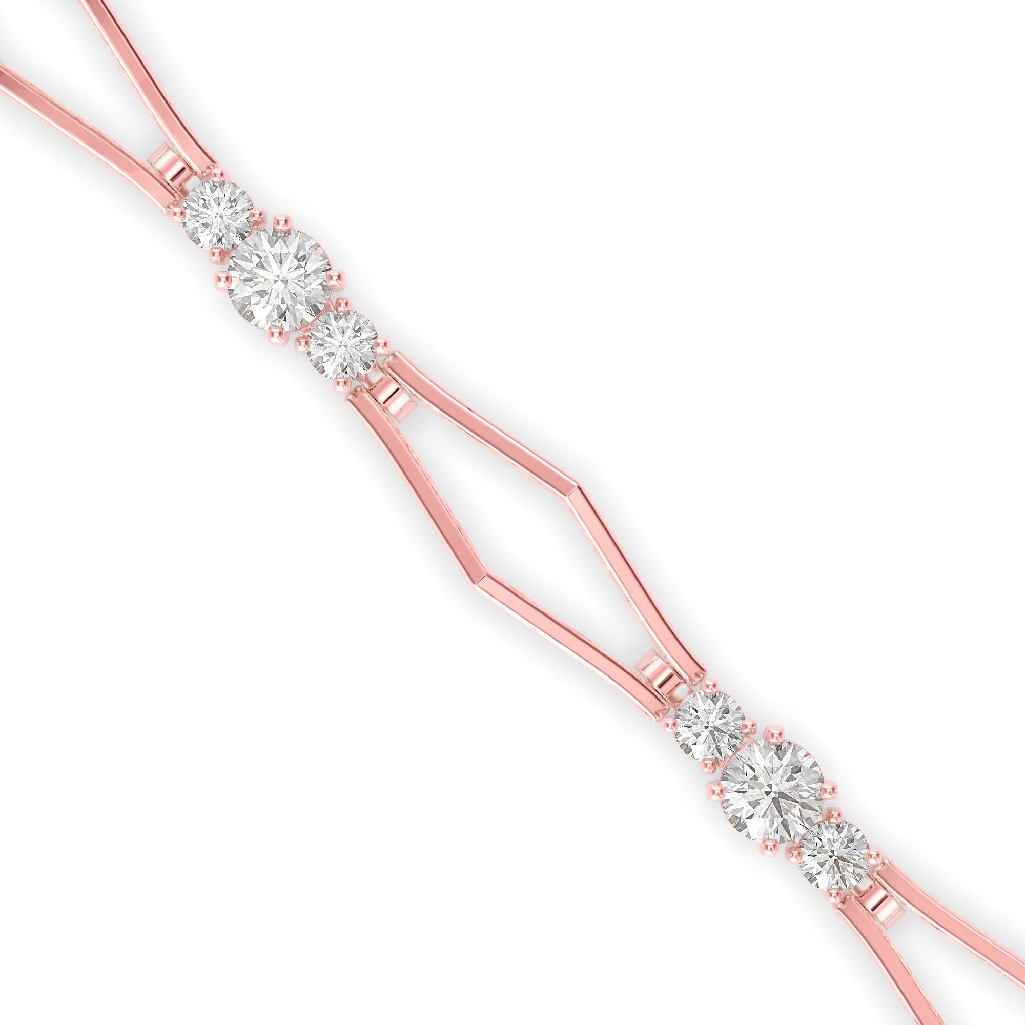 0.15Ct Geometric Links Lab-Grown Diamond Gold Chain Bracelet