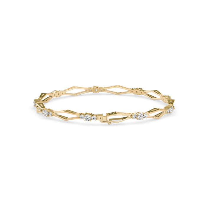 0.15Ct Geometric Links Lab-Grown Diamond Gold Chain Bracelet