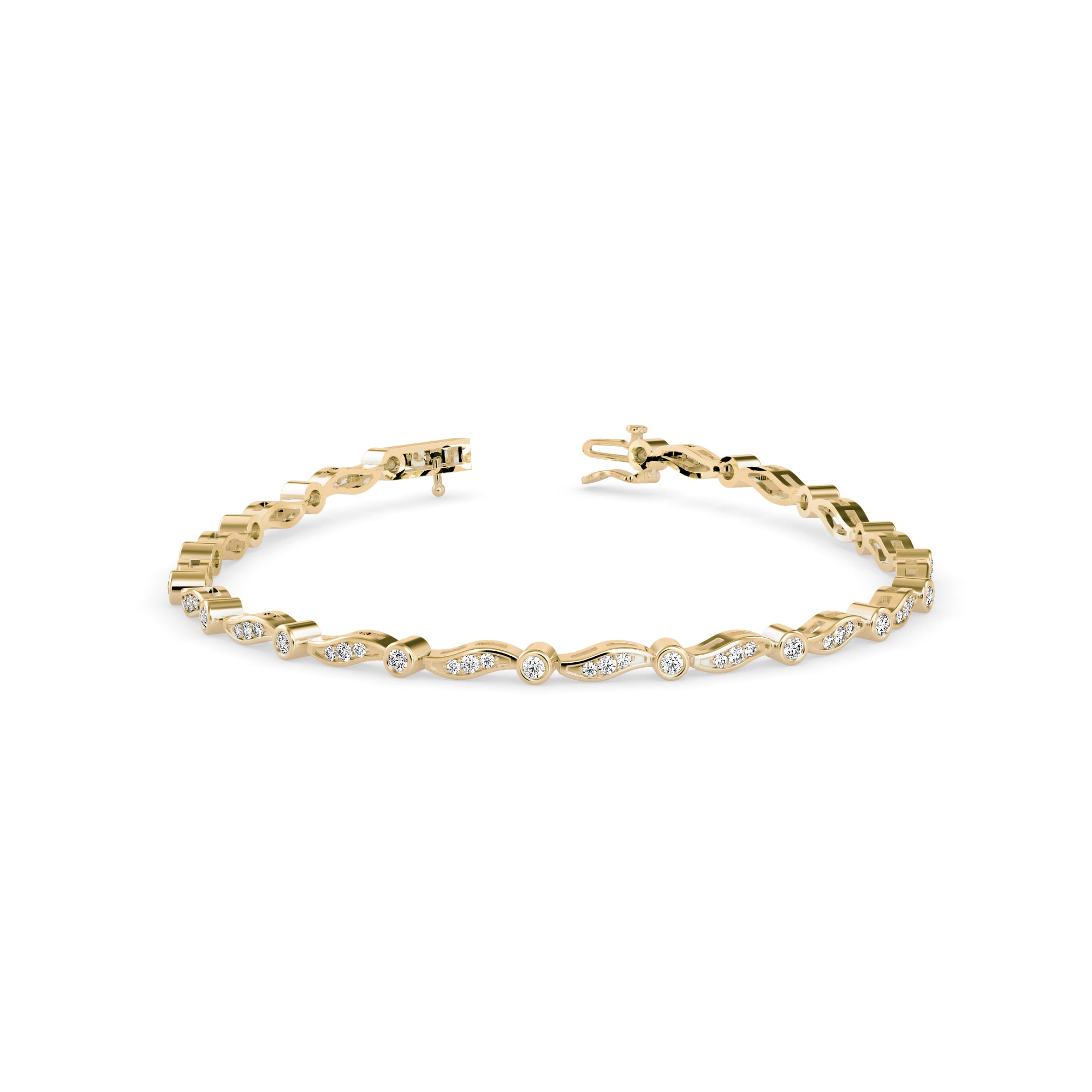 0.04Ct Wave Style Lab-Grown Diamond Gold Tennis Bracelet