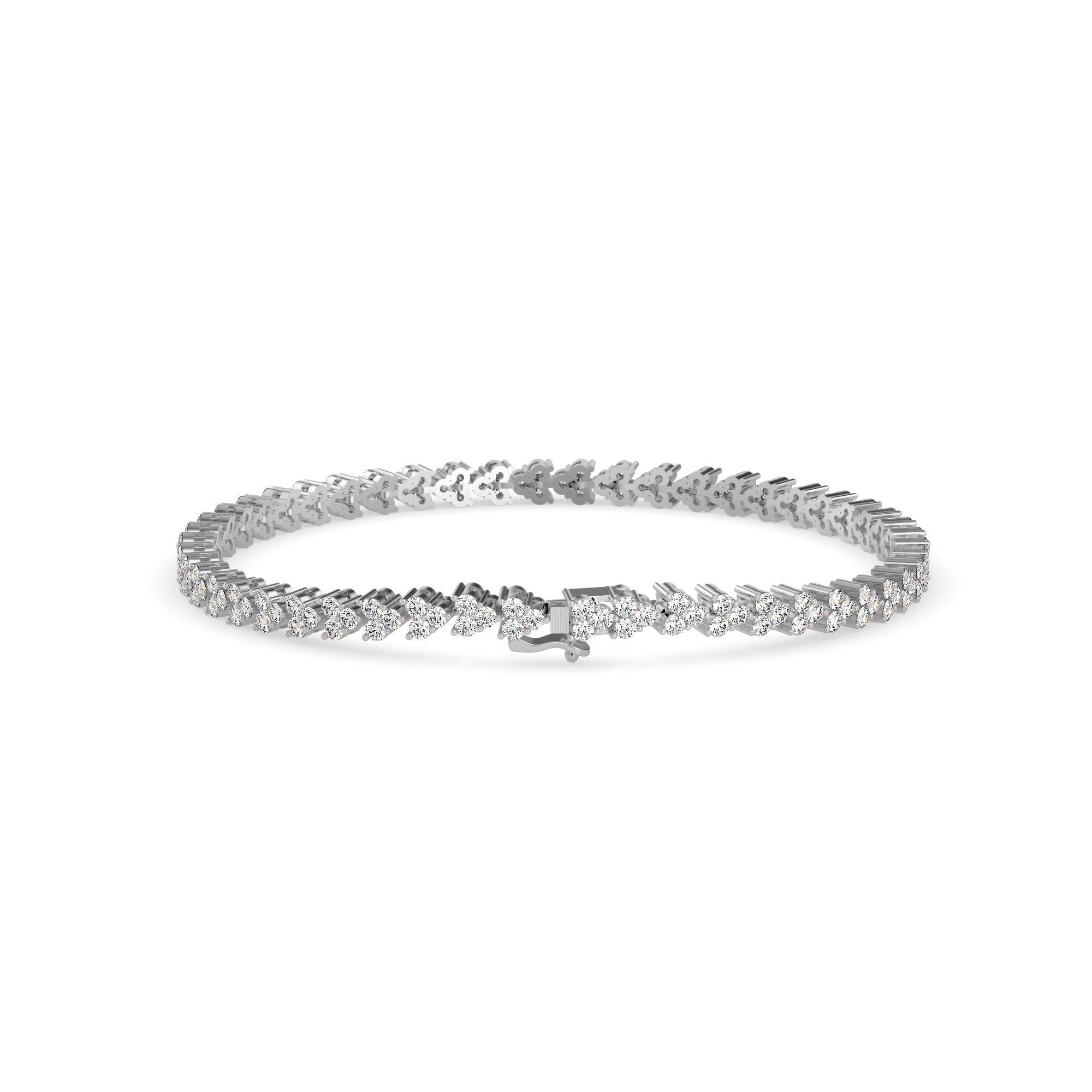 0.06Ct Cluster Trinity Leaf Lab-Grown Diamond Gold Tennis Bracelet