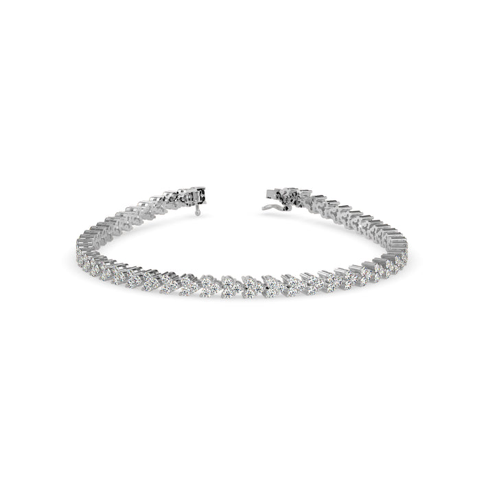 0.06Ct Cluster Trinity Leaf Lab-Grown Diamond Gold Tennis Bracelet