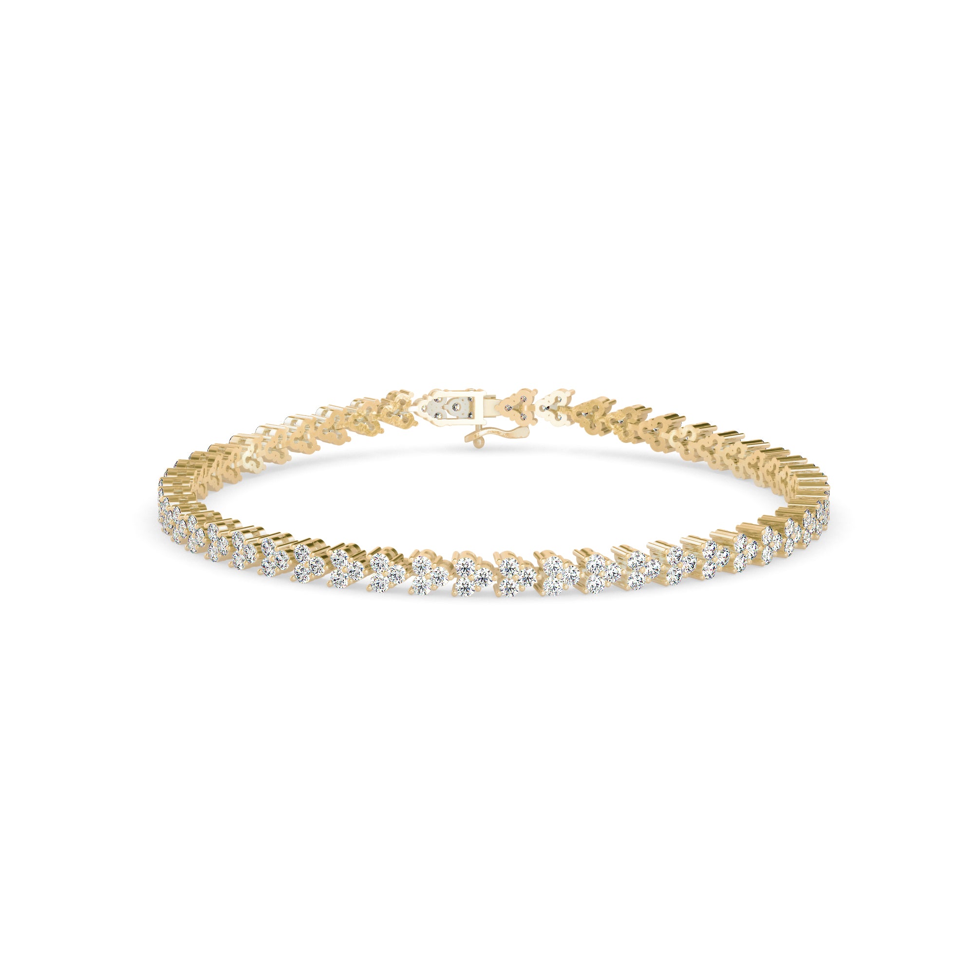 0.06Ct Cluster Trinity Leaf Lab-Grown Diamond Gold Tennis Bracelet