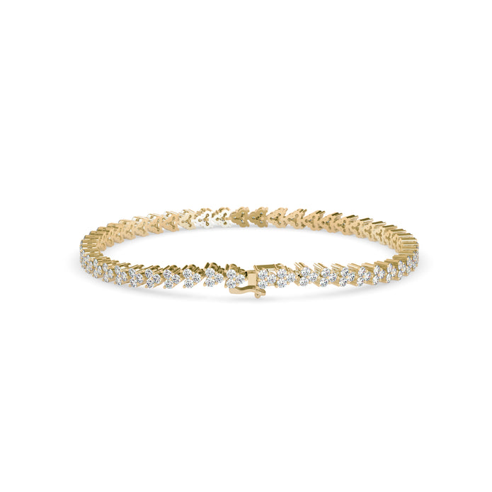 0.06Ct Cluster Trinity Leaf Lab-Grown Diamond Gold Tennis Bracelet