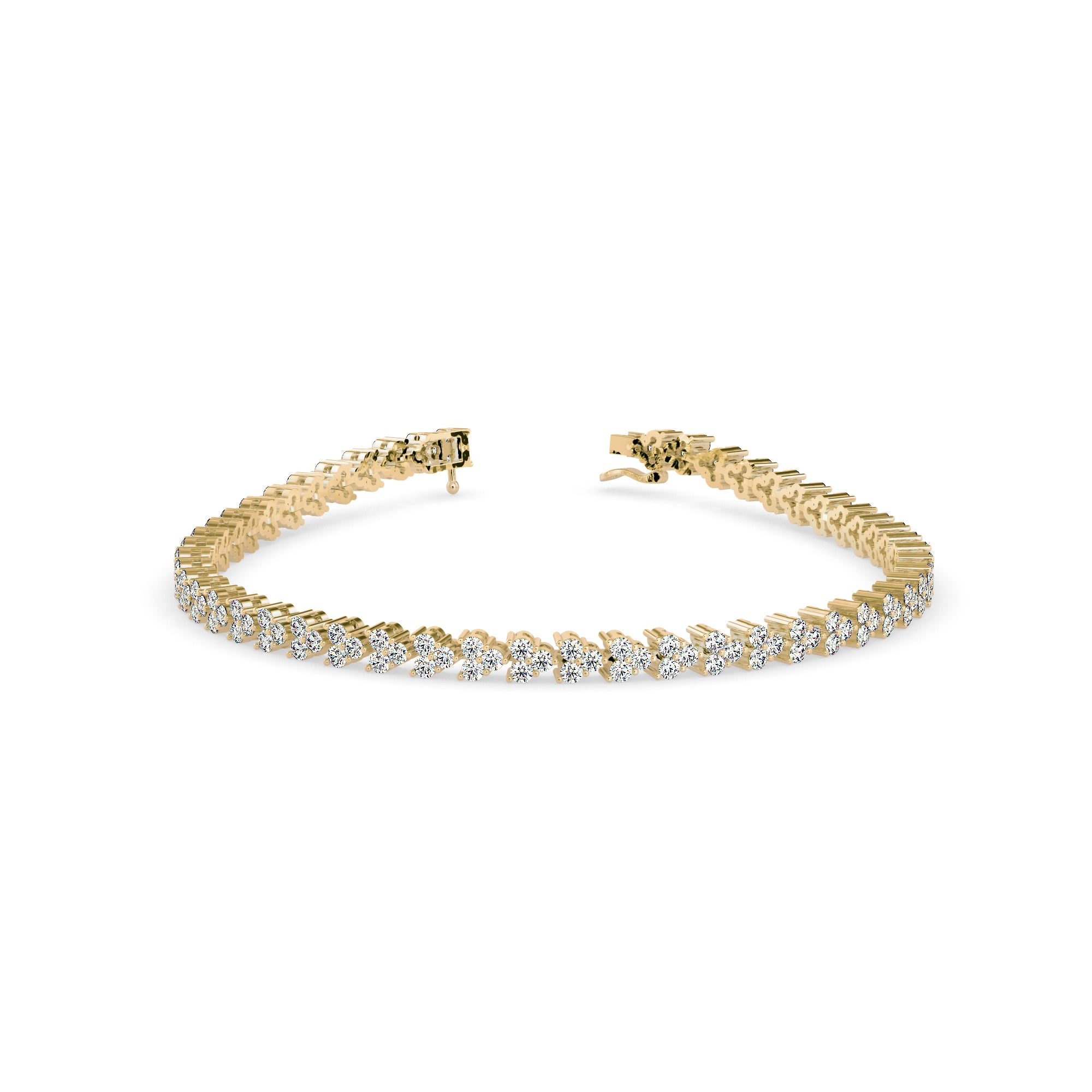 0.06Ct Cluster Trinity Leaf Lab-Grown Diamond Gold Tennis Bracelet