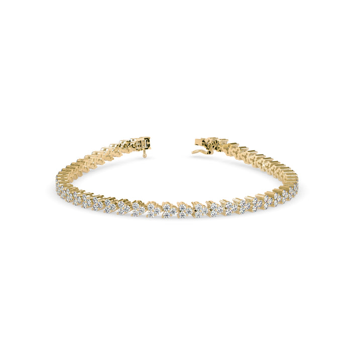 0.06Ct Cluster Trinity Leaf Lab-Grown Diamond Gold Tennis Bracelet