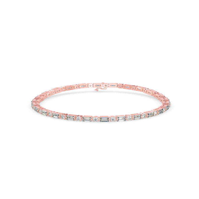 0.13Ct Baguette & Round Cut Lab-Grown Diamond Gold Tennis Bracelet
