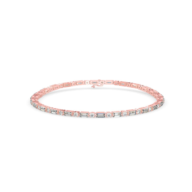 0.13Ct Baguette & Round Cut Lab-Grown Diamond Gold Tennis Bracelet