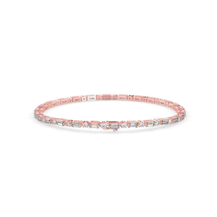 0.13Ct Baguette & Round Cut Lab-Grown Diamond Gold Tennis Bracelet