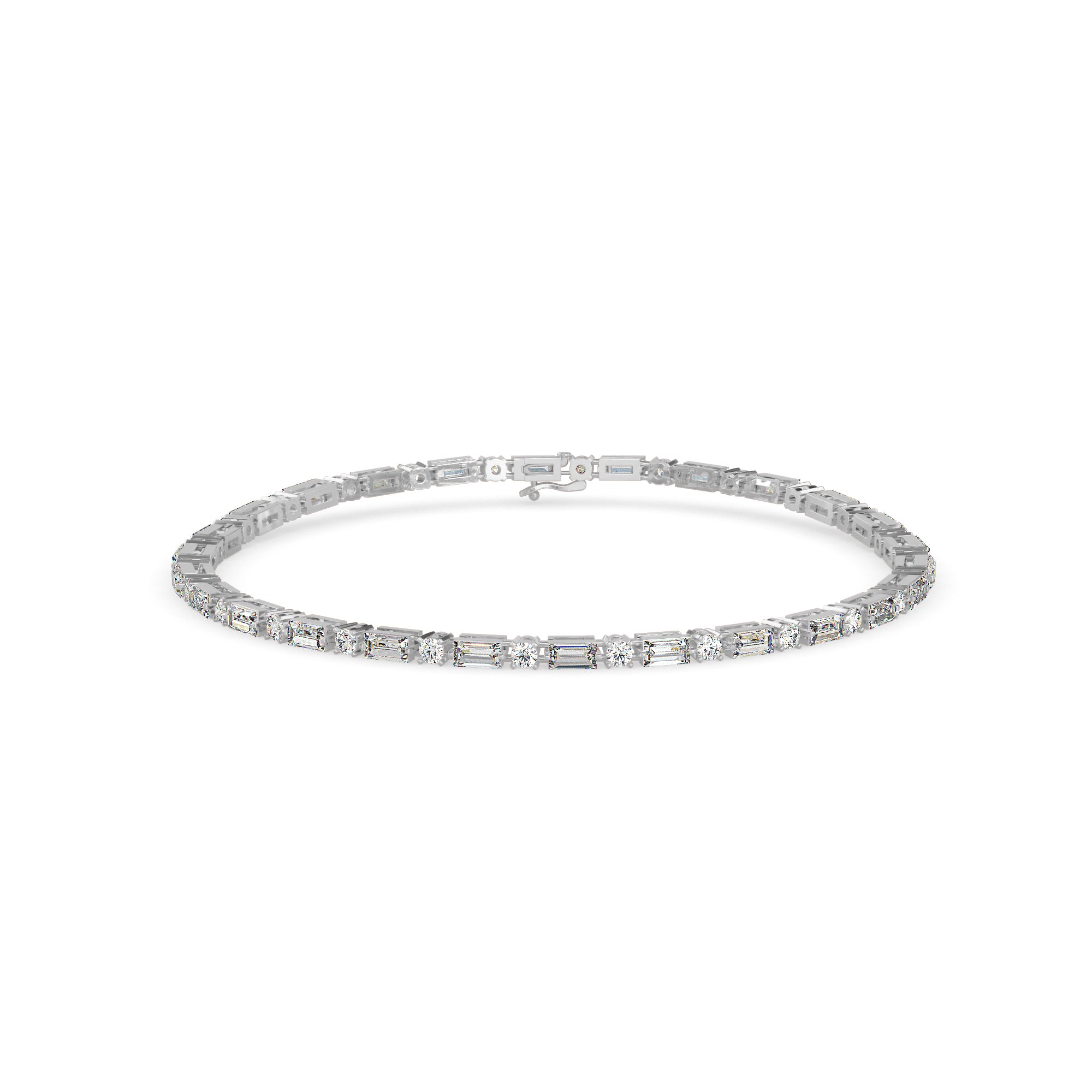 0.13Ct Baguette & Round Cut Lab-Grown Diamond Gold Tennis Bracelet