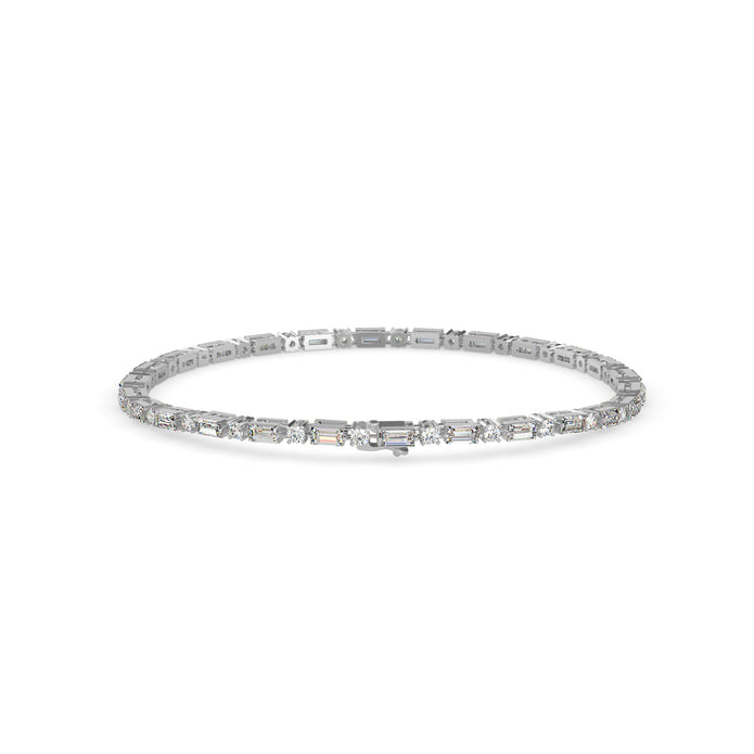 0.13Ct Baguette & Round Cut Lab-Grown Diamond Gold Tennis Bracelet