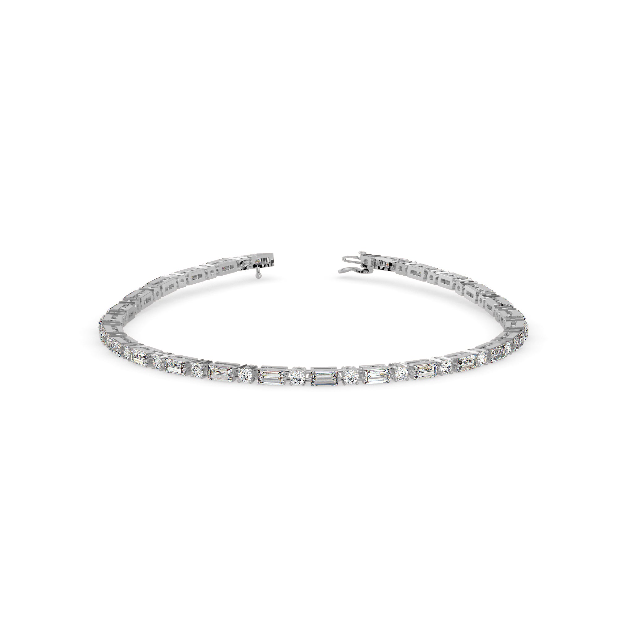 0.13Ct Baguette & Round Cut Lab-Grown Diamond Gold Tennis Bracelet