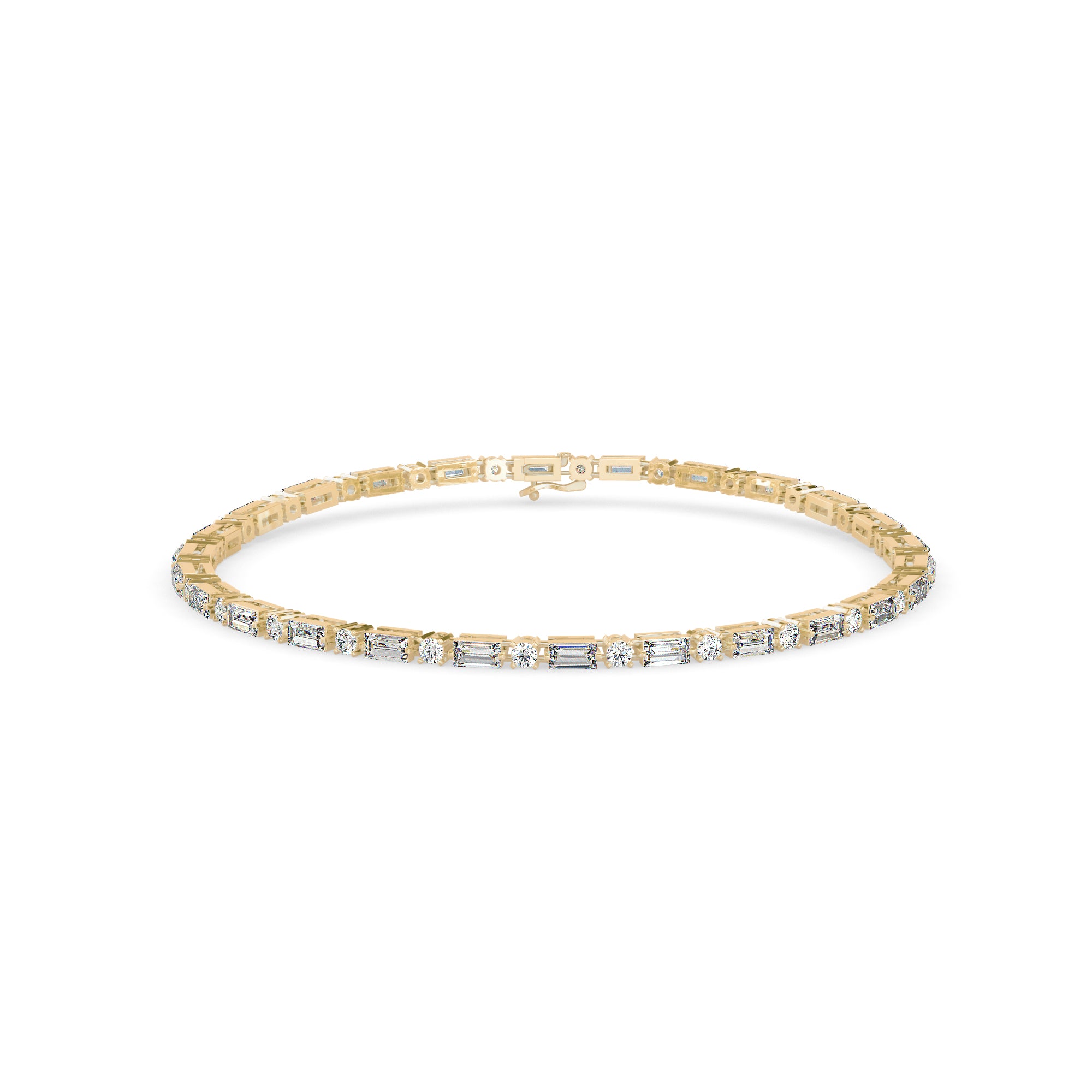 0.13Ct Baguette & Round Cut Lab-Grown Diamond Gold Tennis Bracelet