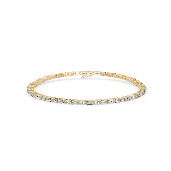 0.13Ct Baguette & Round Cut Lab-Grown Diamond Gold Tennis Bracelet