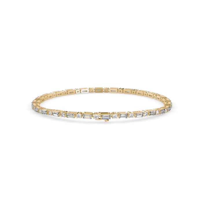 0.13Ct Baguette & Round Cut Lab-Grown Diamond Gold Tennis Bracelet