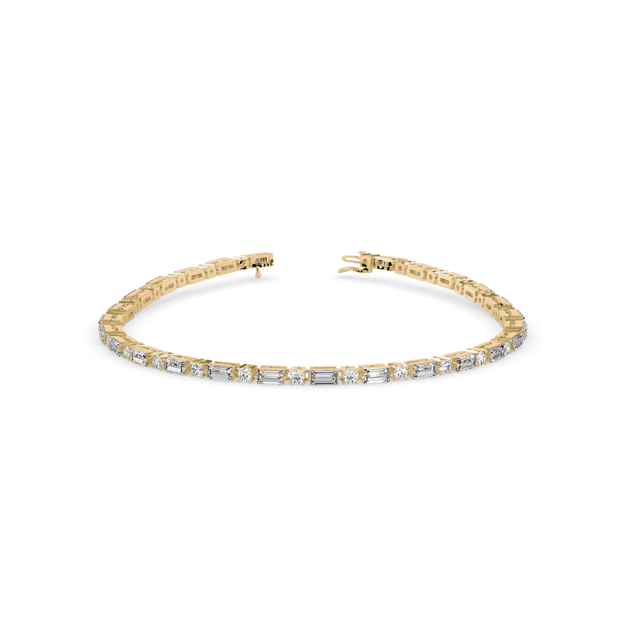 0.13Ct Baguette & Round Cut Lab-Grown Diamond Gold Tennis Bracelet