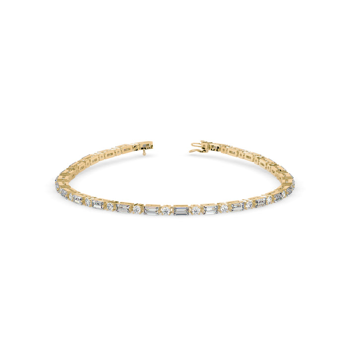 0.13Ct Baguette & Round Cut Lab-Grown Diamond Gold Tennis Bracelet
