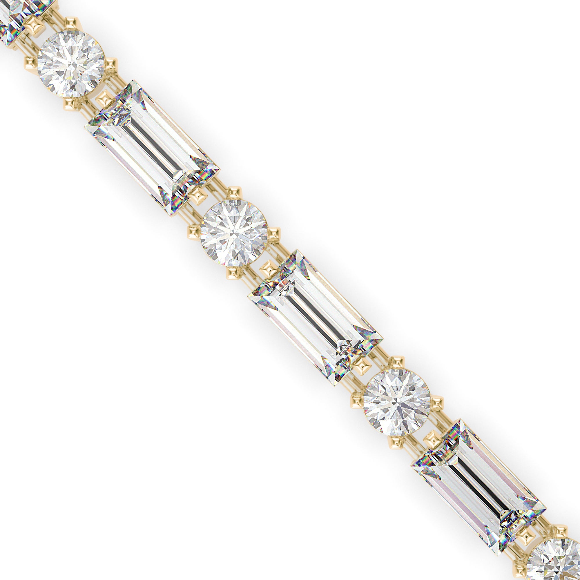 0.13Ct Baguette & Round Cut Lab-Grown Diamond Gold Tennis Bracelet