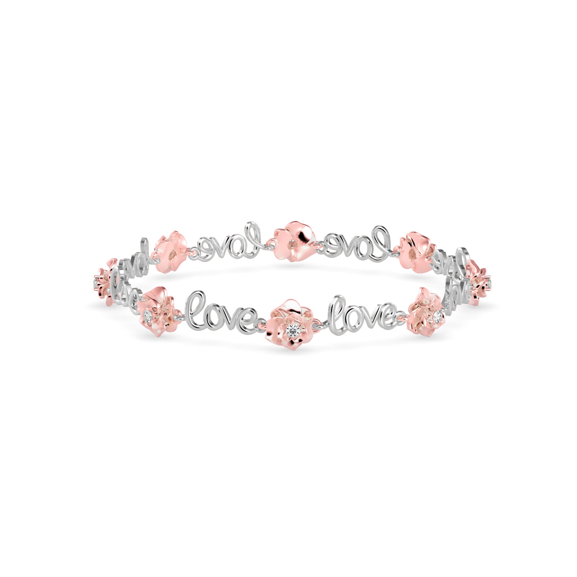 0.03Ct Two Tone 'Love' Motif Lab-Grown Diamond Gold Contemporary Bracelets