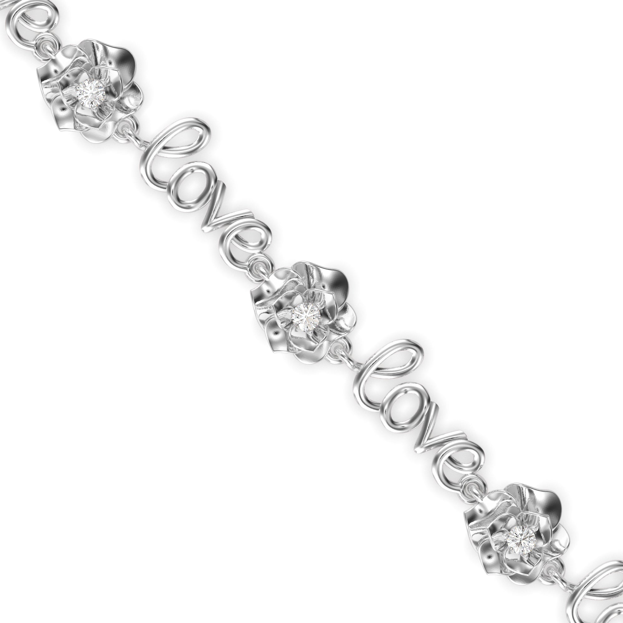 0.03Ct Two Tone 'Love' Motif Lab-Grown Diamond Gold Contemporary Bracelets