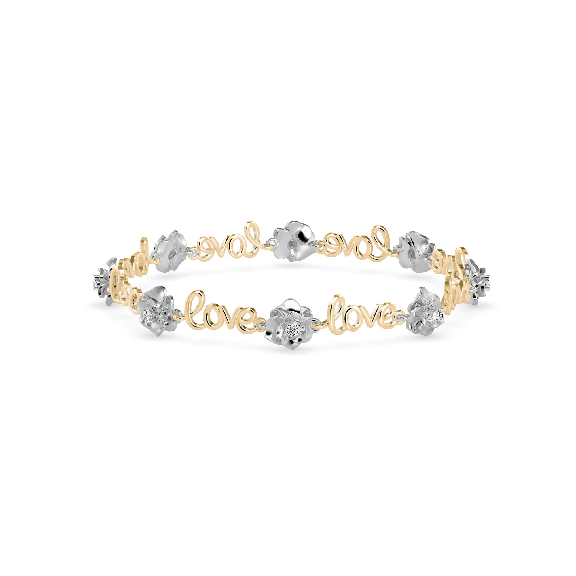0.03Ct Two Tone 'Love' Motif Lab-Grown Diamond Gold Contemporary Bracelets