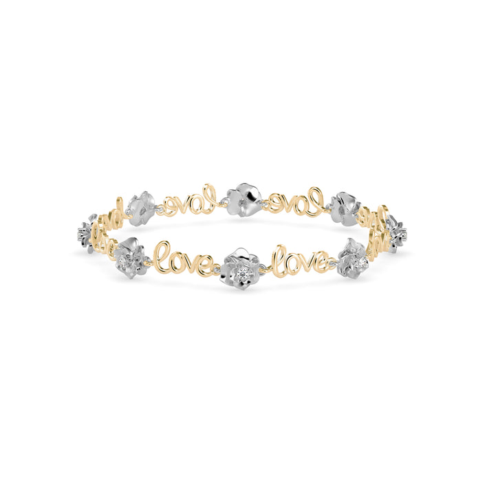 0.03Ct Two Tone 'Love' Motif Lab-Grown Diamond Gold Contemporary Bracelets