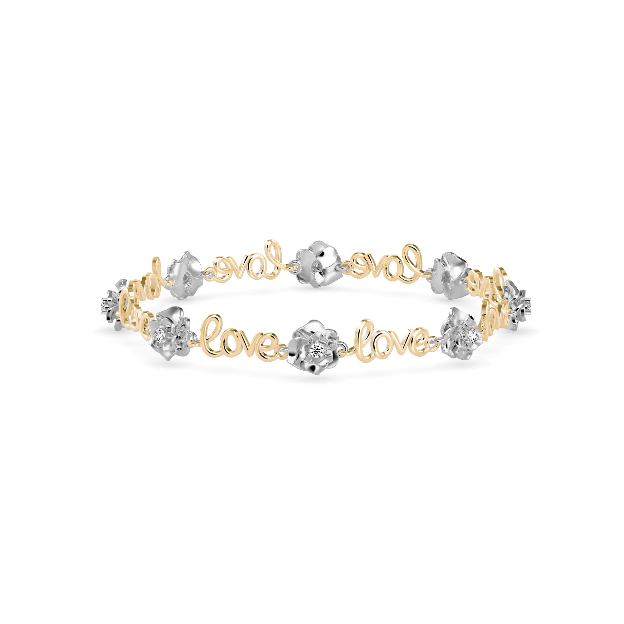 0.03Ct Two Tone 'Love' Motif Lab-Grown Diamond Gold Contemporary Bracelets