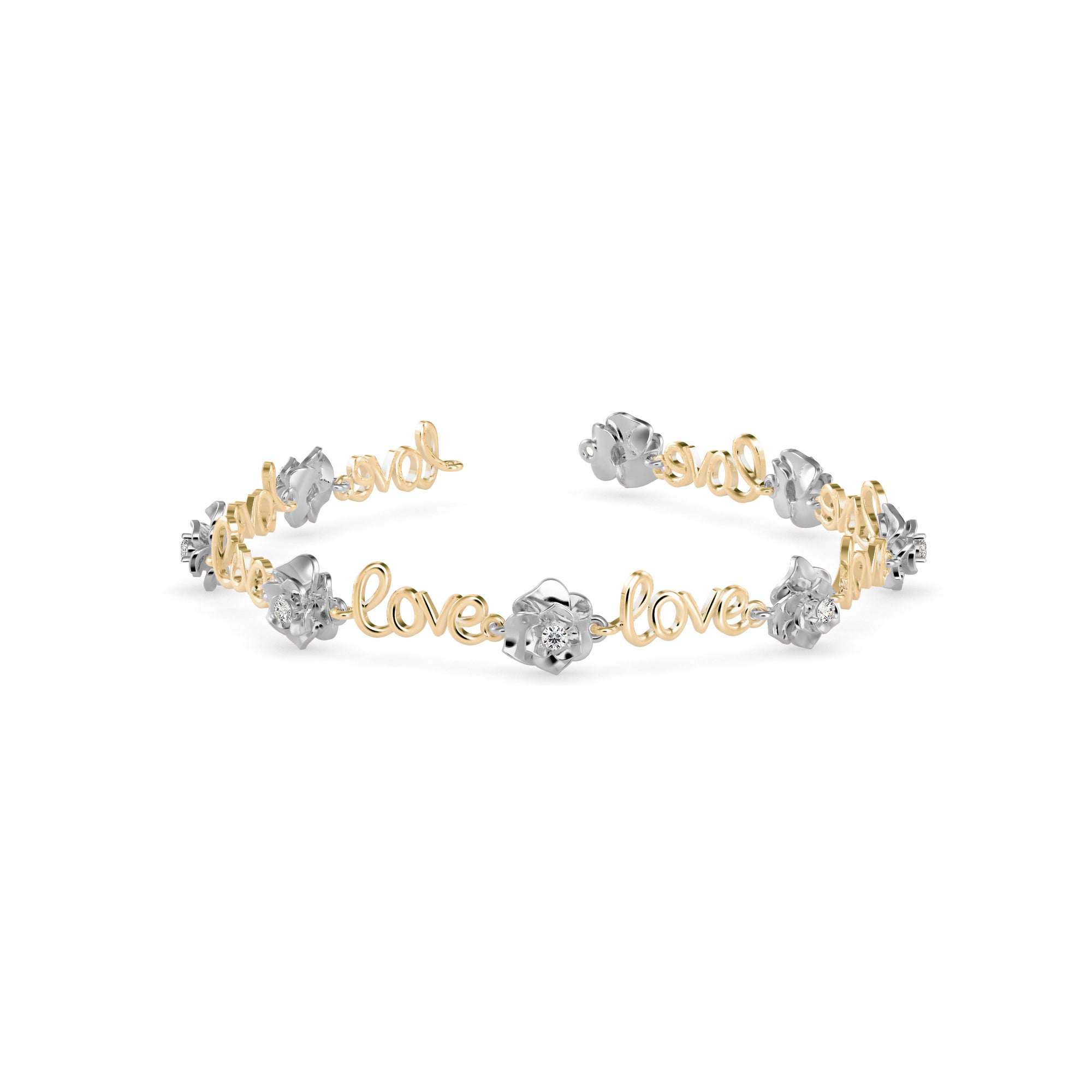 0.03Ct Two Tone 'Love' Motif Lab-Grown Diamond Gold Contemporary Bracelets