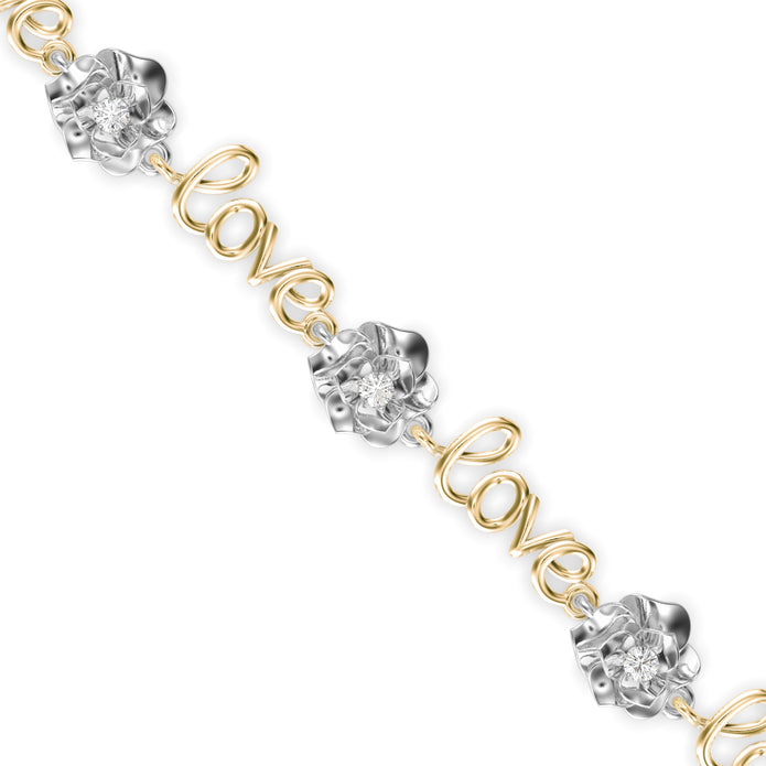 0.03Ct Two Tone 'Love' Motif Lab-Grown Diamond Gold Contemporary Bracelets