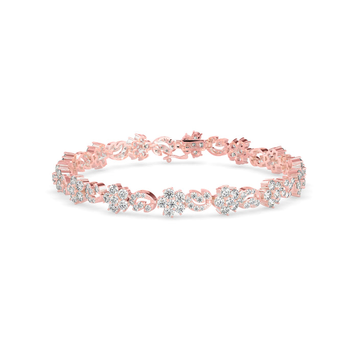 0.11Ct Flower And Leaf Design Lab-Grown Diamond Gold Tennis Bracelets