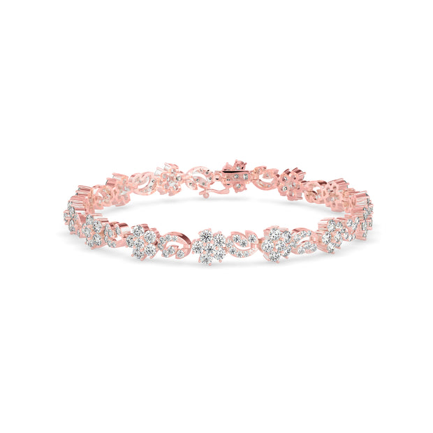 0.11Ct Flower And Leaf Design Lab-Grown Diamond Gold Tennis Bracelets