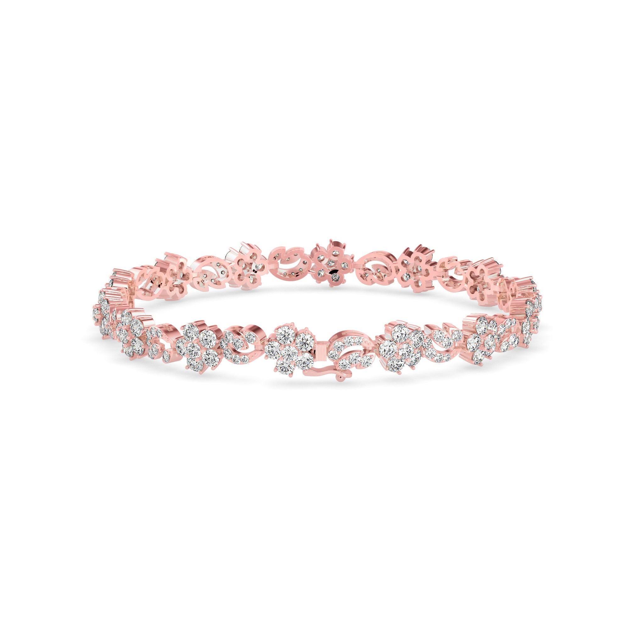0.11Ct Flower And Leaf Design Lab-Grown Diamond Gold Tennis Bracelets
