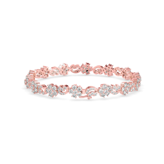 0.11Ct Flower And Leaf Design Lab-Grown Diamond Gold Tennis Bracelets