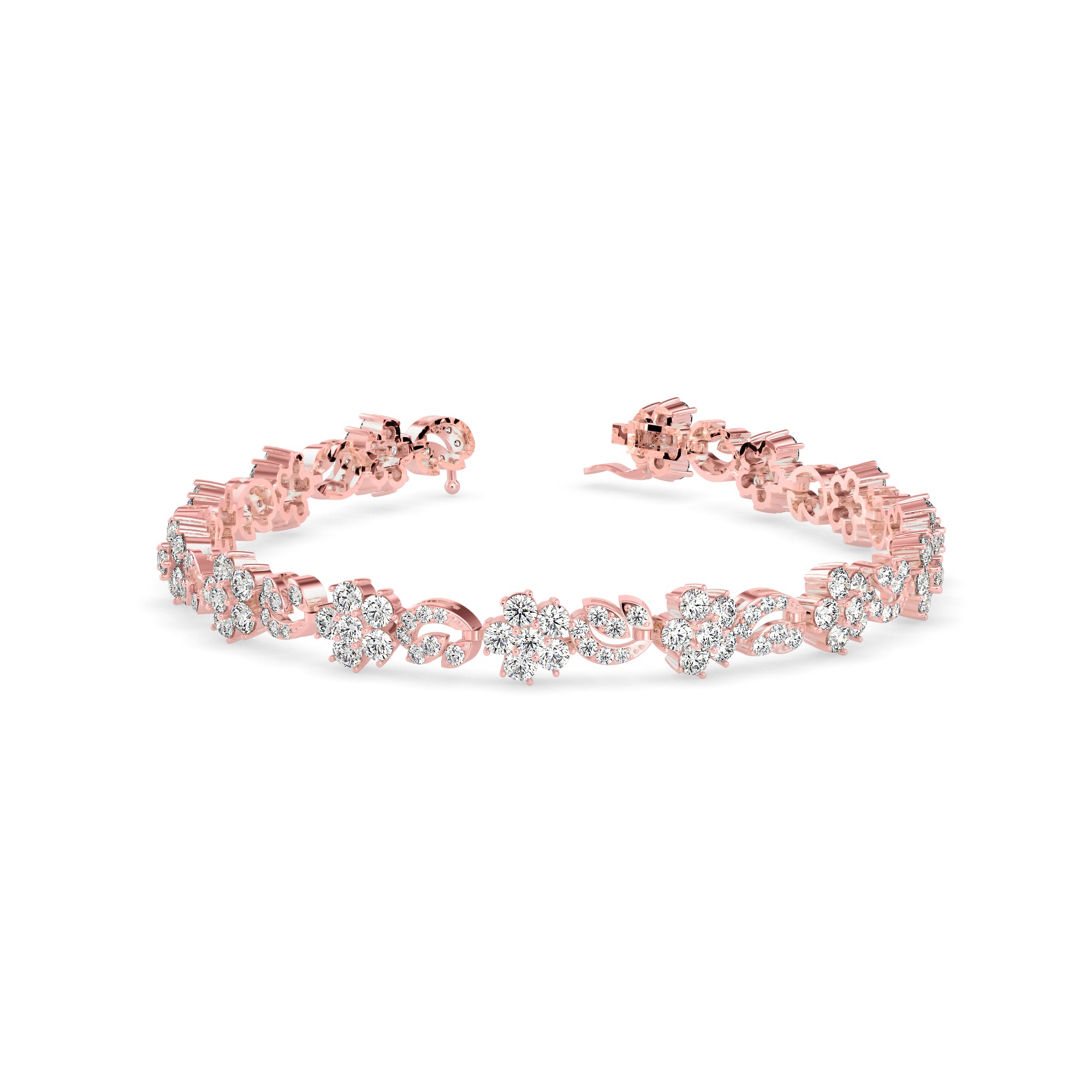 0.11Ct Flower And Leaf Design Lab-Grown Diamond Gold Tennis Bracelets