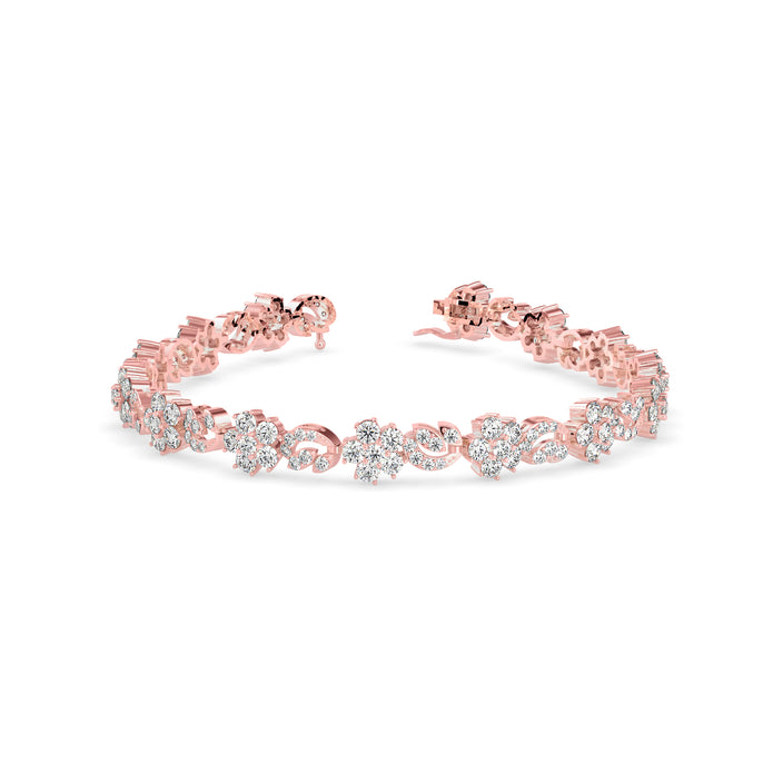 0.11Ct Flower And Leaf Design Lab-Grown Diamond Gold Tennis Bracelets