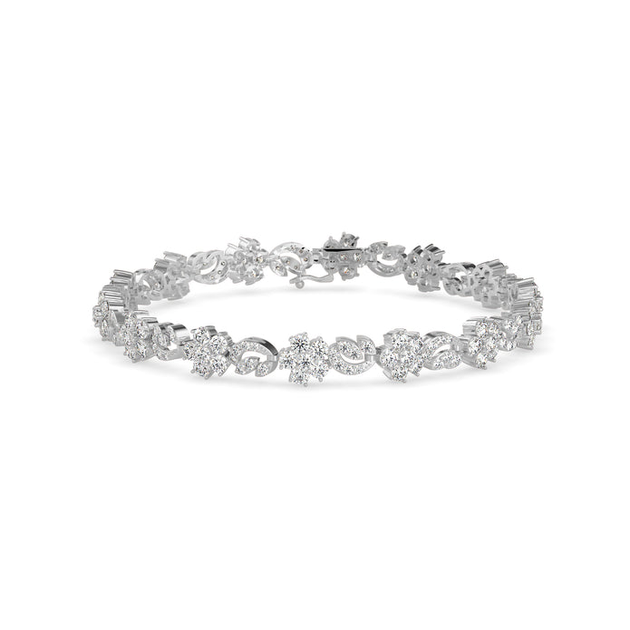 0.11Ct Flower And Leaf Design Lab-Grown Diamond Gold Tennis Bracelets