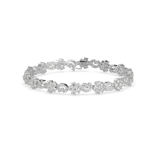 0.11Ct Flower And Leaf Design Lab-Grown Diamond Gold Tennis Bracelets